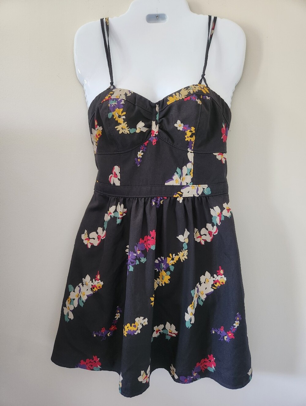 Black Floral Sundress with Spaghetti Straps